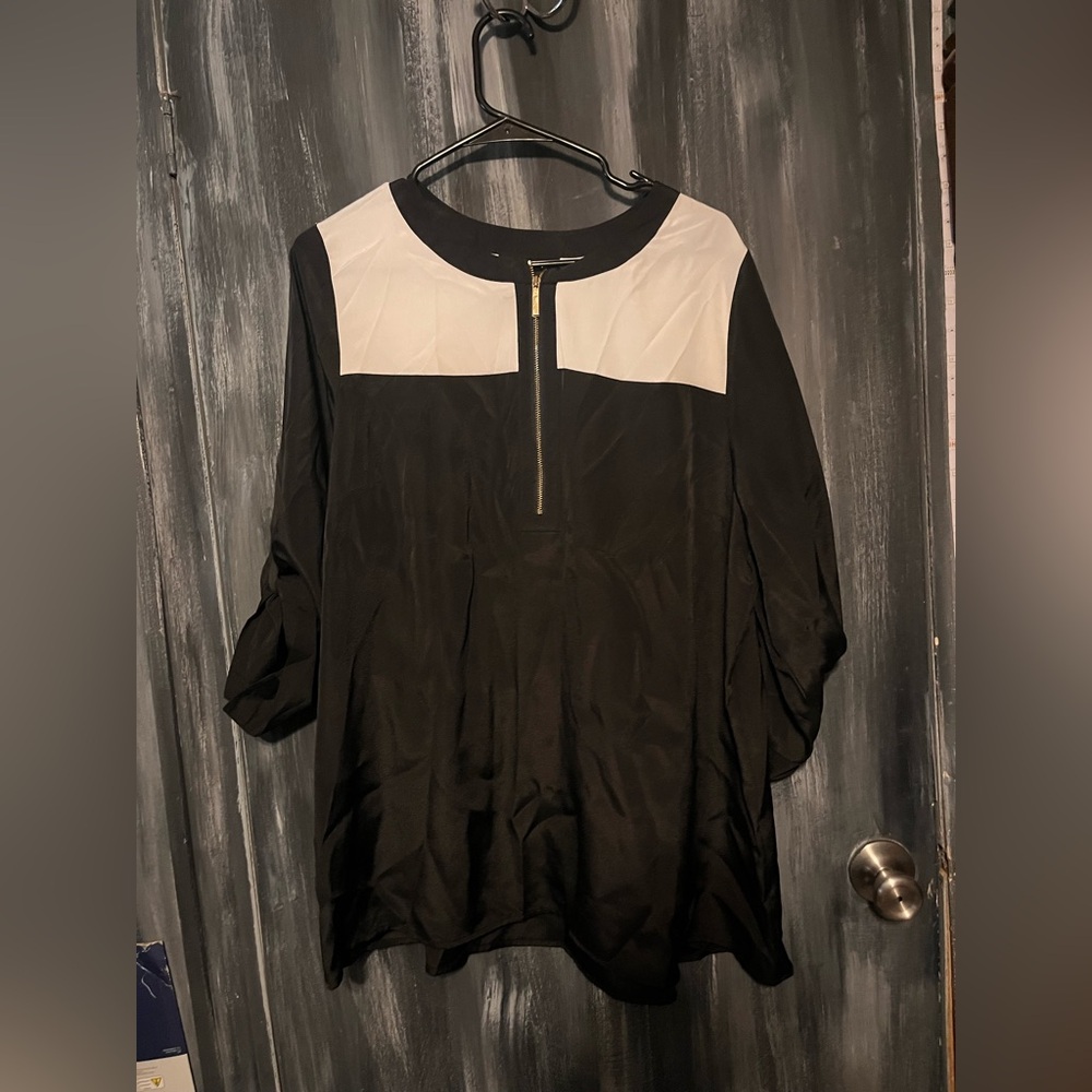 Lane Bryant Black and White Blouse with Zipper